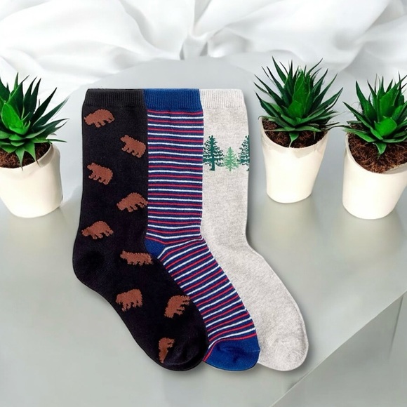 🆕Kids | J. Crew Three Socks Set with Bears, Trees Pattern and Striped Design - Picture 1 of 13